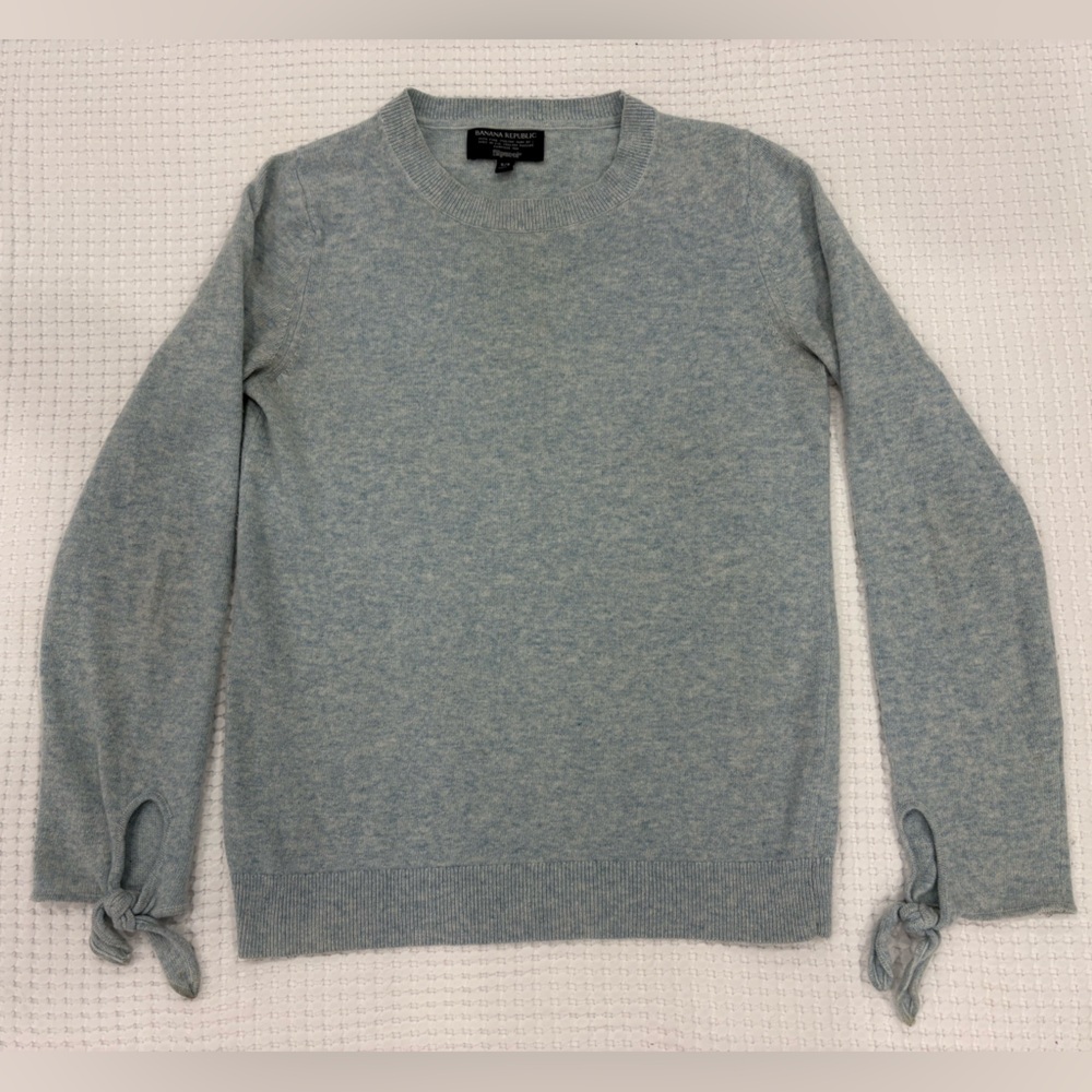 Banana Republic Cozy Merino Wool Cashmere Sweater Small Tie Sleeve Blue Filpucci